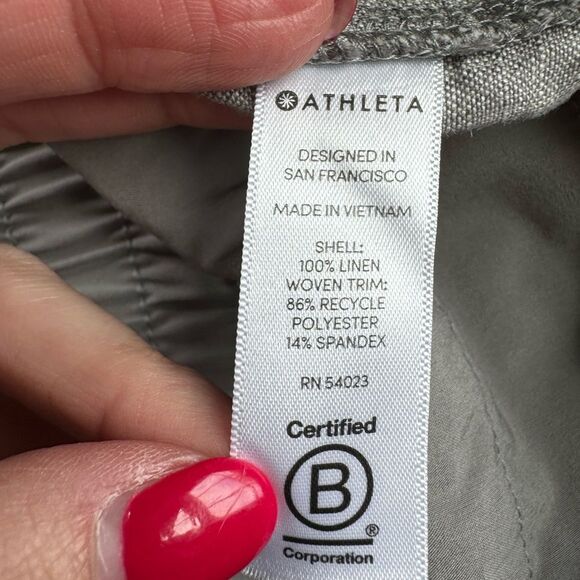 Athleta Cabo Linen 4" Shorts Women’s Sz 6 Gray Pull On Drawstring Pockets Resort - Picture 8 of 13